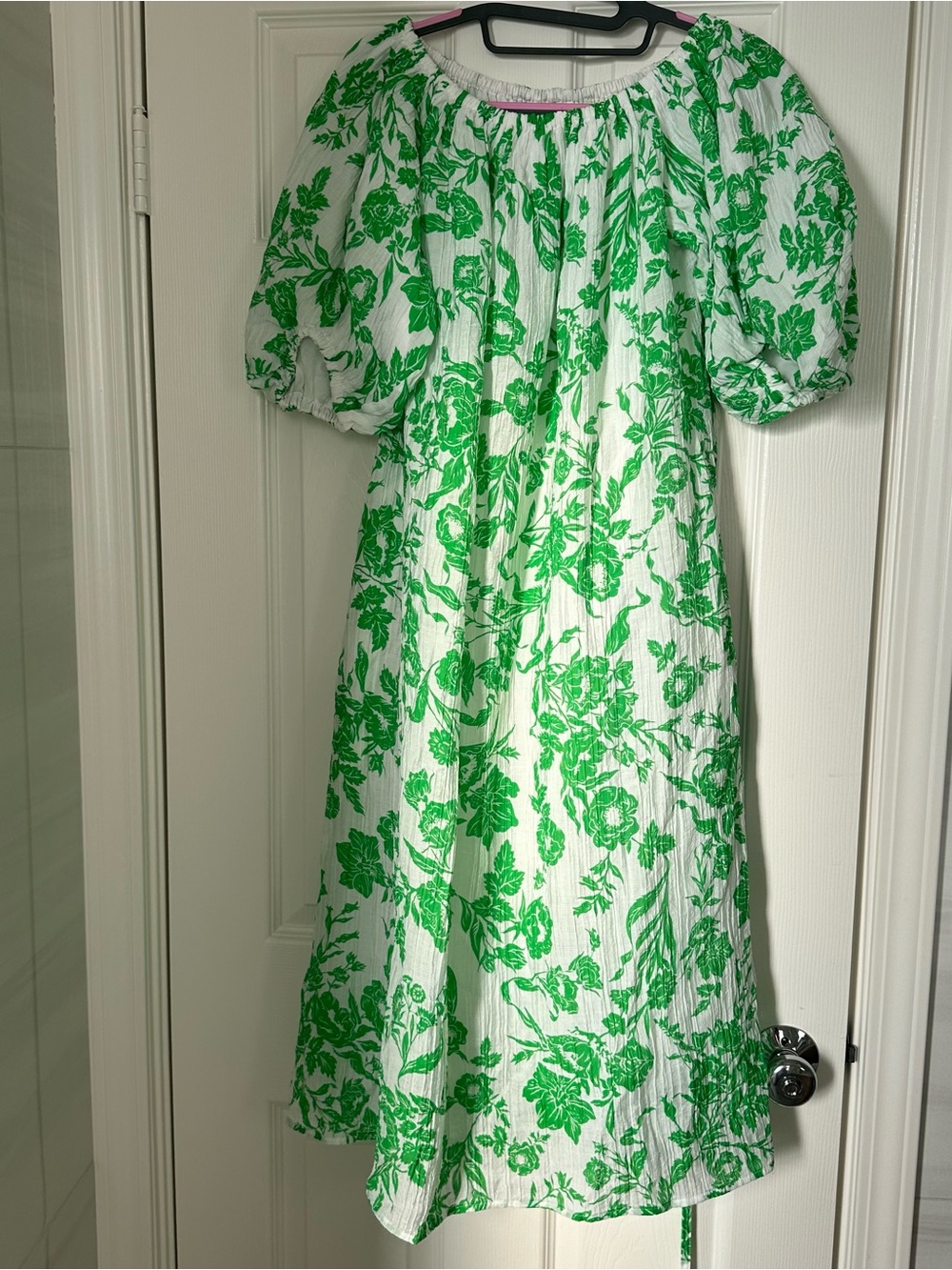 COS White Dress with Bright Green Floral Print